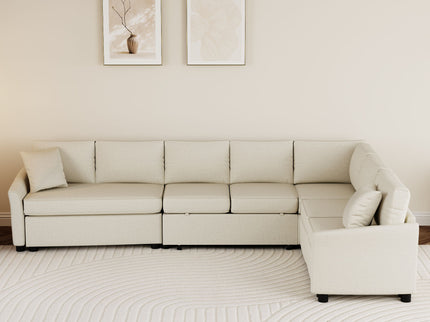 L-Shaped Sofa Convertible Sofa Bed Pull Out Sofa Sleeper With Two Back Pillows, Two USB Ports And Two Power Sockets For Living Room