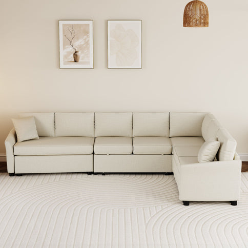 L-Shaped Sofa Convertible Sofa Bed Pull Out Sofa Sleeper With Two Back Pillows, Two USB Ports And Two Power Sockets For Living Room