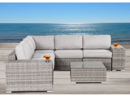 Modern Patio Rattan Sectional Set With Cushions