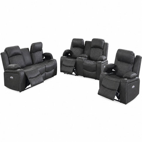 Power Motion Living Room Set With USB Port, Adjustable Headrest, Cup Holder