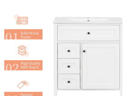 Modern Bathroom Vanity With Sink, 3 Drawers And Adjustable Shelf