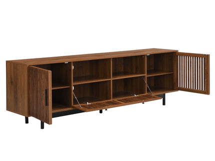 TV Stand, Entertainment Center With Slatted Doors, Cable Management, Soft Closing Hinges - Walnut