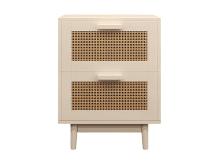 Nightstand With 2 Drawers, Storage Side Table For Bedroom - Antique Natural / Rattan