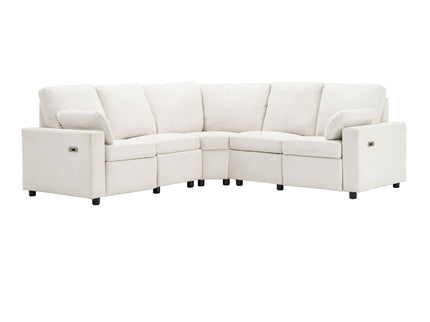 Power Recliner Sectional Sofa Home Theater Reclining Sofa With Two USB Ports, Two Storage Drawers For Living Room