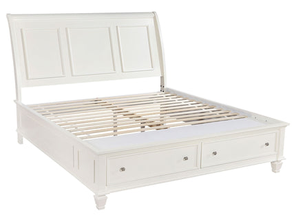 Dennis - Eastern King Storage Panel Bed With Carved Headboard And Built In Drawers - Cream White
