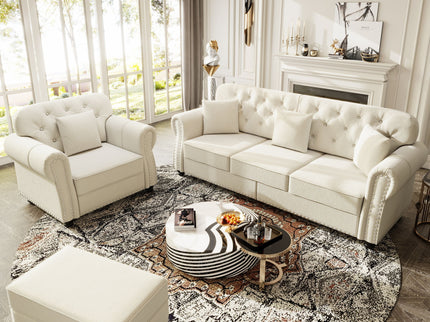 Upholstered Sofa Set With Nailhead Trim And Rolled Armrests, Includes Pillows