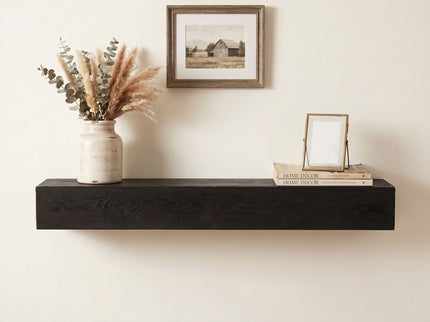 48'' Embossed Fireplace Mante, Wall Mounted Floating Shelf - Black