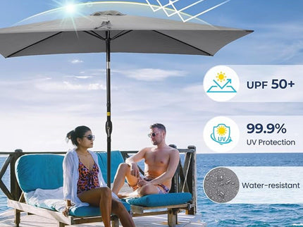 Rectangular Patio Umbrella With Crank Tilt, Polyester UV-Resistant Canopy