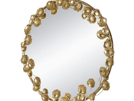 Round Metal Wall Mirror With en Leaf Accents, Modern Decor Mirror For Living Room Entryway Hallway - Gold