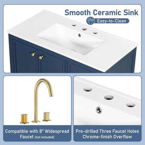 Elegant Vintage Bathroom Vanity & Sink And Soft Closing Door, 4 Drawers Of Different Sizes Frame