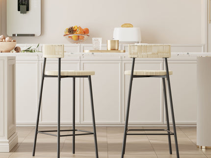 Boho Style Handwoven Paper Rope Counter Stools (Set of 2)