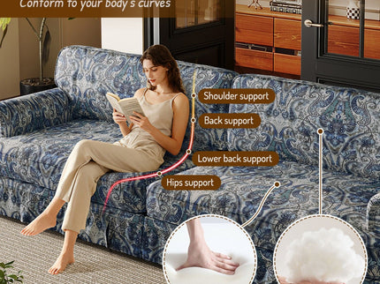 Luxuriously Comfortable Cloud Couch Sofa With Elegant Rolled Arms & Pleated Skirt Design