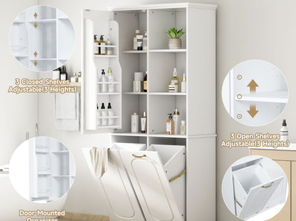 Freestanding Tall Storage Cabinet With 2 Tilt Out Hampers