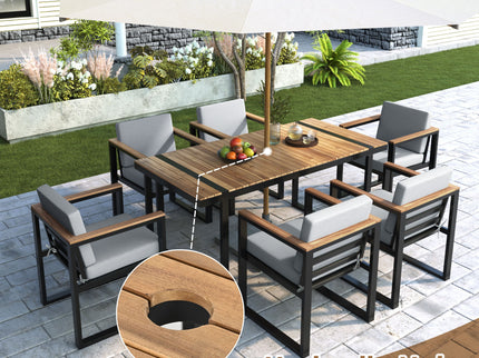 7 Pieces Outdoor Dining Set Patio Dining Table And Chair Set With And Removable Cushions For Patio