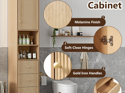 Tall Bathroom Cabinet With 1 Door, 3 Drawers, Open Storage - Wood