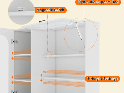 Tall Freestanding Kitchen Pantry Cabinet With Arched Glass Door