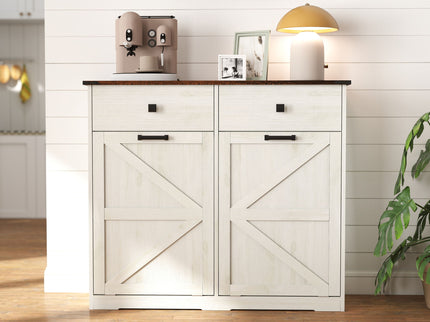 Double Tilt Out Trash Cabinet With Hideaway Drawer And Barn Door Style