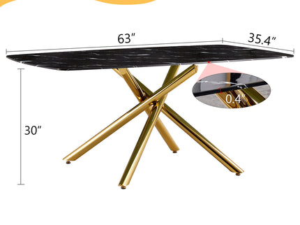 Luxurious Marble Patterned Dining Table With Metal Fork Legs
