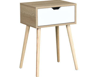 Side Table With 1 Drawer, Mid-Century Modern Storage Cabinet For Bedroom - White / Wood