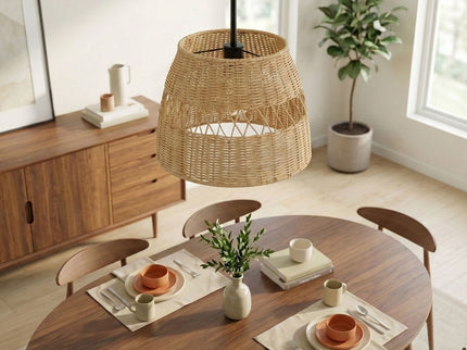 Essence - Single Lights Pendant With Shade - Black / Rattan