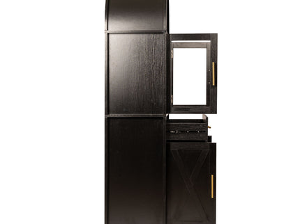 Arched Kitchen Pantry Cabinet With Adjustable Shelves & Barn Door Design