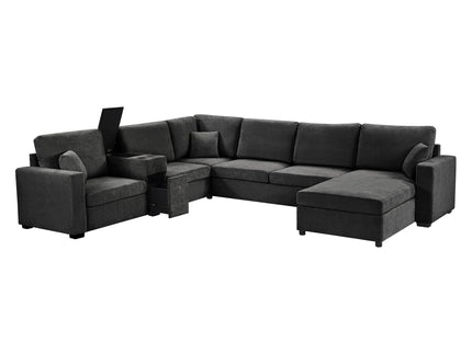Modular 5 Seat U-Shape Sectional Sofa With Chaise Lounge, Built In Cup Holders And Storage Drawer