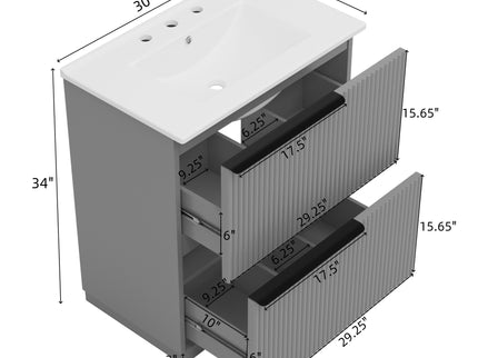 Fluted Bathroom Vanity With Ceramic Sink, Freestanding Cabinet