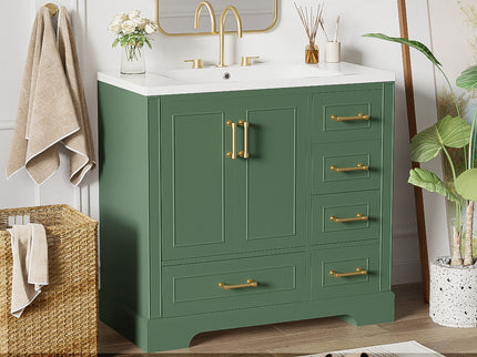 Traditional Bathroom Vanity With Resin Sink Combo Set, Bathroom Cabinet With Two Doors And Four Drawers