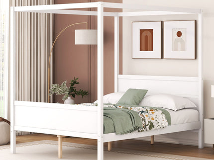 Canopy Platform Bed With Headboard And Footboard, Slat Support Leg