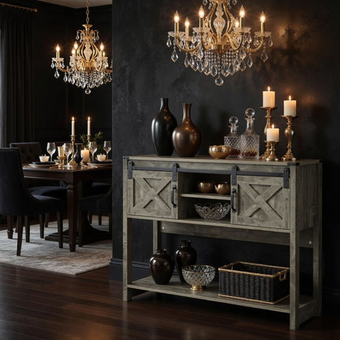 Farmhouse Entryway Table With Sliding Barn Door