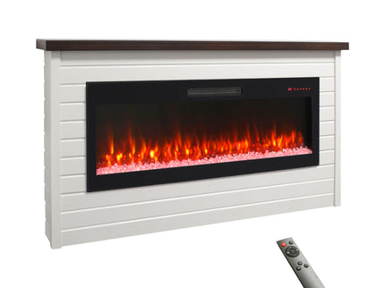 65" Electric Fireplace With Wall Mantel, 50" Fireplace Insert Heater, Remote Control, Timer For Living Room - Antique White