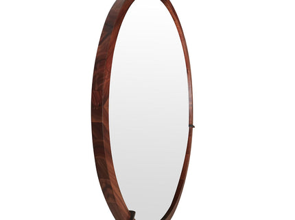 Hausen - Mid-Century Modern Round Accent Wall Mirror - Brown Walnut