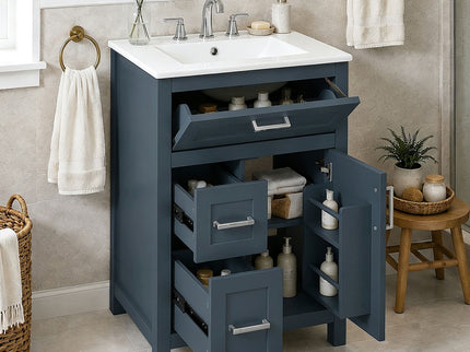 Modern Bathroom Vanity With Sink, Flip Drawer & 2 Drawers, Soft Close Hinges, Adjustable Shelf