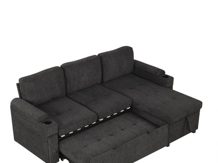 Convertible L Shaped Sofa Couch With Storage, Cup Holders, USB Ports