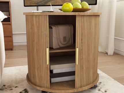 Cylinder Nightstand With Charging Station & Sliding Door