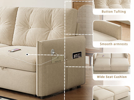 Sleeper Sofa, Expandable Sectional With Ottoman For Living Room