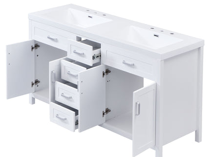 59.1" Minimalist Double Sink Bathroom Vanity With Top, Soft Close Doors & Drawers - White