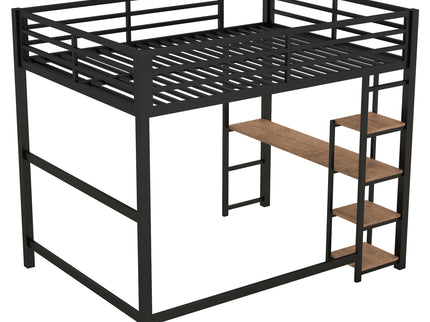 Loft Bed With Built In Desk And Storage Shelves, Full Size - Black