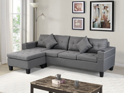 Sectional Sofa Set For Living Room With L Shape Chaise Lounge, Cup Holder And Left Or Right Hand Chaise Modern 4 Seat