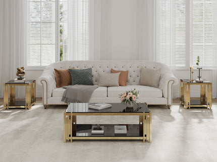 Square End Table With Tempered Glass Top For Living Room