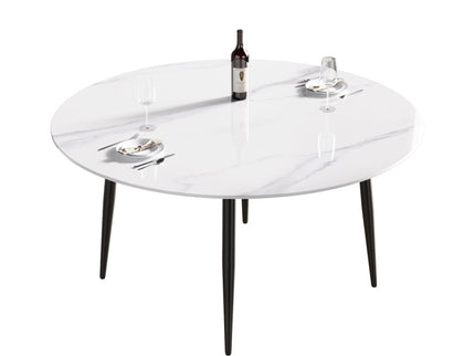 Modern Man-Made Stone Round Metal Dining Table-Position For 6 People