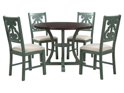 5 Piece Round Dining Table And Chair Set With Unique Legs And Hollow Chair Back