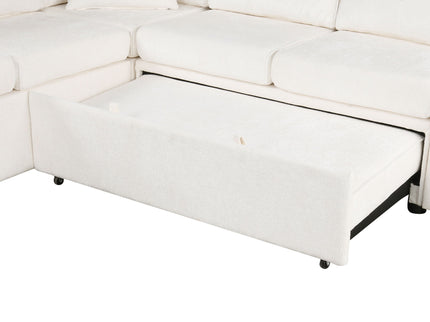 Sectional Sofa Pull-Out Sofa Bed Sleeper With A Storage Ottoman, Three Pillows And Charging Devices For Living Room