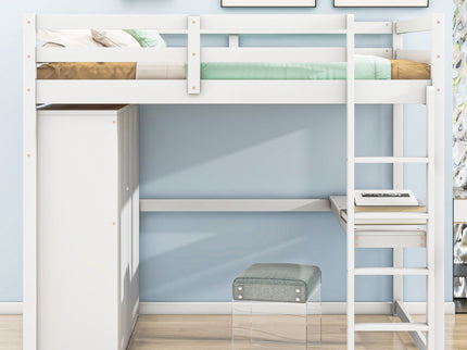 Loft Bed With Built In Wardrobe, Shelves And Drawers
