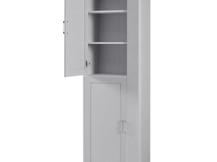 Tall Freestanding Bathroom Storage Cabinet With Adjustable Shelves And Side Hooks