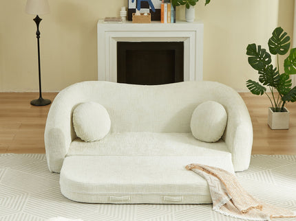 Curved Convertible Sofa, 2 In 1 Frameless Folding Sofa Bed With Pull Out Base And Deep Seat