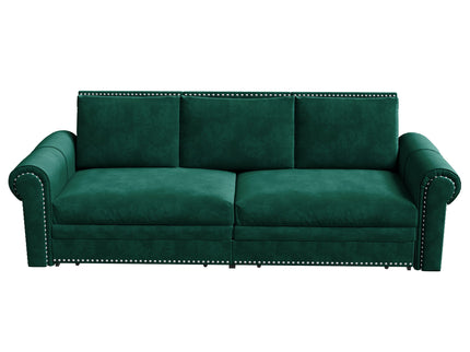 3 In 1 Convertible Sleeper Sofa With Nailhead Trim & Rolled Arm