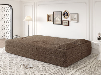 Modern Floor Sofa, With 2 Pillows, Convertible Teddy Fabric Foam Filled Bed