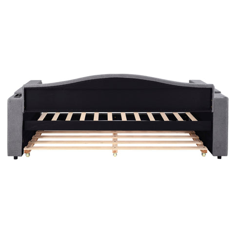 Upholstered Daybed With Storage Armrests, Trundle And Latest Integrated tooth Audio System