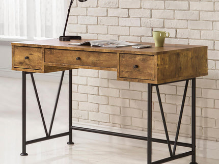 3 Drawer Writing Desk With Handles - Brown